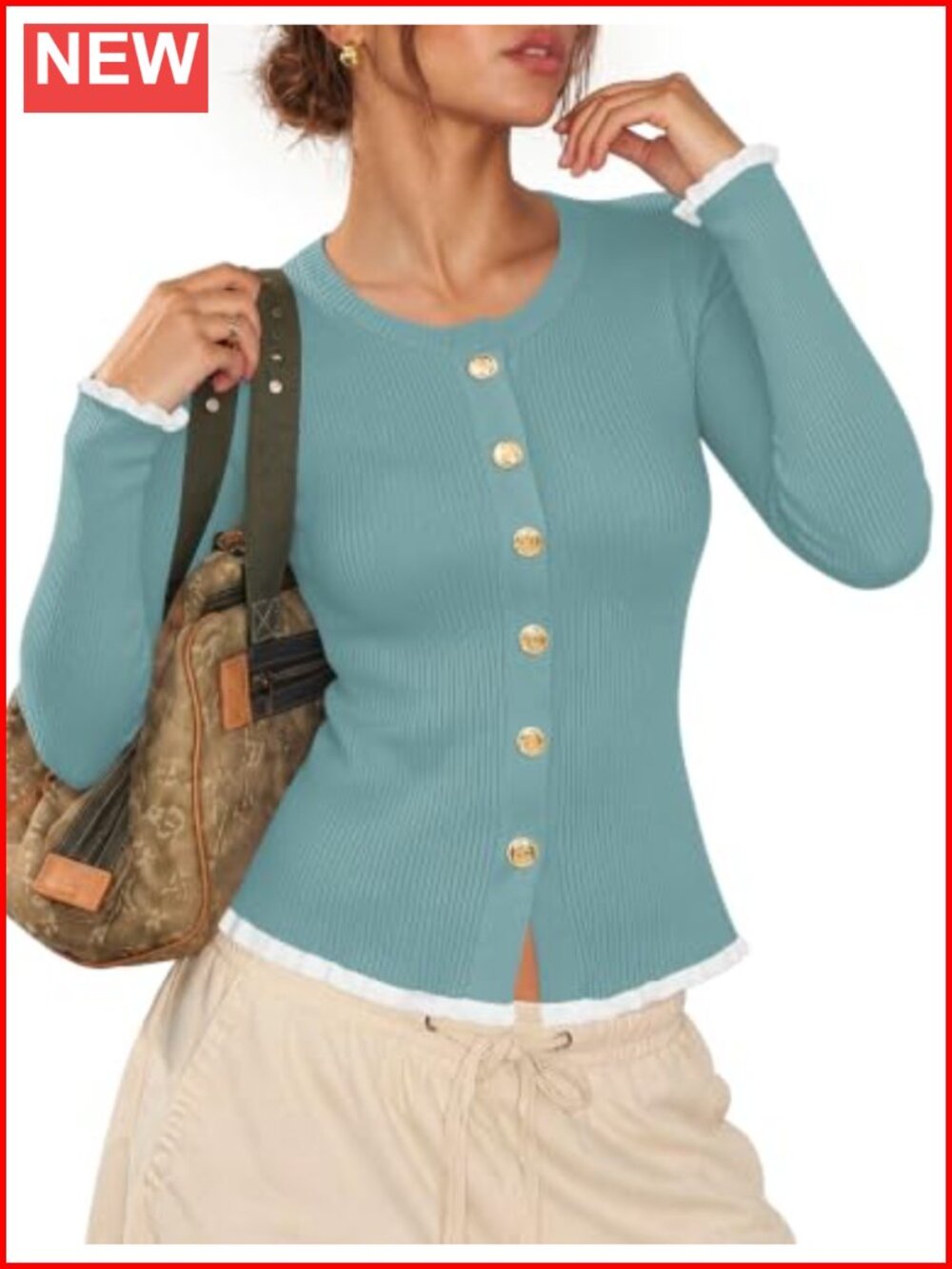 LUYAA Women's Ruffle Cardigan Lightweight Long Sleeve Button Sweater